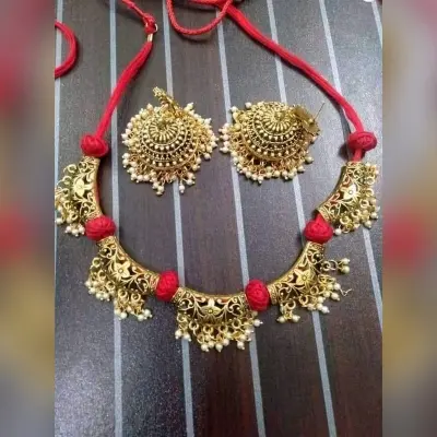 Picture of Gorgeous Party Wear Antique Silver locket Pendant Necklace / Chain Necklace / Choker Necklace for Women / Jewelry set for women Necklace