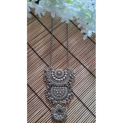 Picture of Gorgeous Party Wear Antique Silver locket Pendant Necklace / Chain Necklace / Choker Necklace for Women / Jewelry set for women Necklace - Multicolor