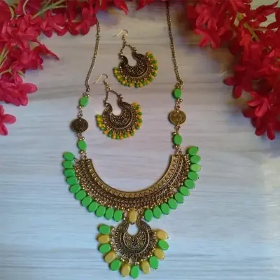 Picture of Gorgeous Party Wear Antique Silver locket Pendant Necklace / Chain Necklace / Choker Necklace for Women / Jewelry set for women Necklace