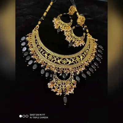 Picture of Gorgeous Party Wear Antique Silver locket Pendant Necklace / Chain Necklace / Choker Necklace for Women / Jewelry set for women Necklace - Multicolor