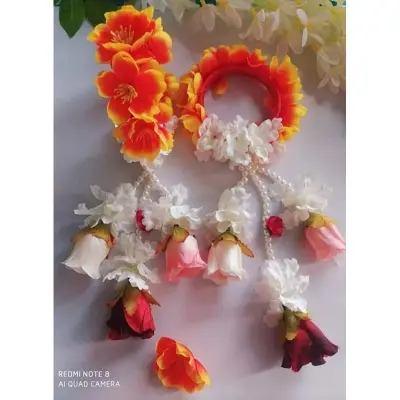 Picture of Artificial Flower Jewellery 2 Pcs Bangle/Bracelets Bridal/Holud/Boishakh Fashion For Women - Multicolor
