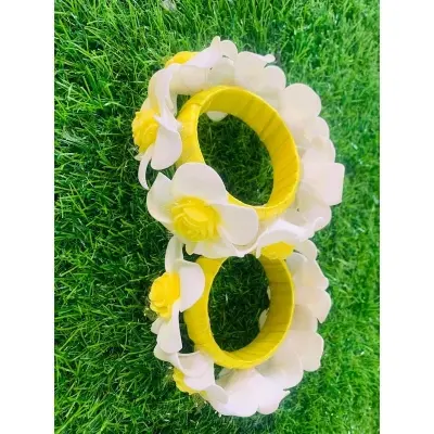 Picture of Artificial Flower Jewellery 2 Pcs Bangle/Bracelets Bridal/Holud/Boishakh Fashion For Women - Multicolor