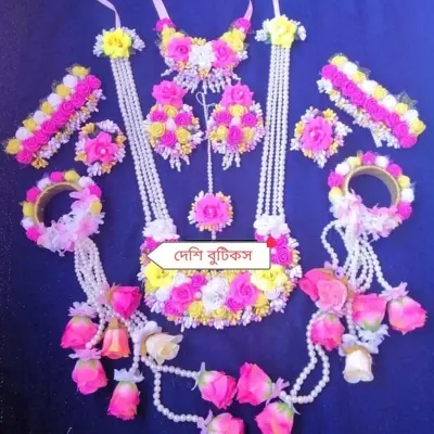 Picture of Artificial Flower Gorgeous Bridal Set-9 Piece set - Multicolor