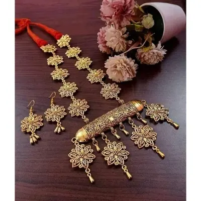 Picture of Gorgeous Party Wear Antique Silver locket Pendant Necklace / Chain Necklace / Choker Necklace for Women / Jewelry set for women Necklace - Multicolor