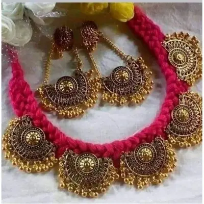 Picture of Gorgeous Party Wear Antique Silver locket Pendant Necklace / Chain Necklace / Choker Necklace for Women / Jewelry set for women Necklace - Multicolor