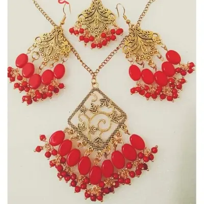 Picture of Gorgeous Party Wear Antique Silver locket Pendant Necklace / Chain Necklace / Choker Necklace for Women / Jewelry set for women Necklace - Multicolor