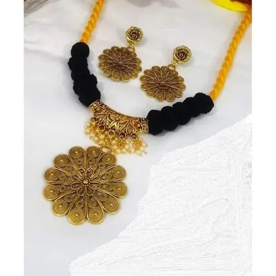 Picture of Gorgeous Party Wear Antique Silver locket Pendant Necklace / Chain Necklace / Choker Necklace for Women / Jewelry set for women Necklace