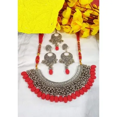 Picture of Gorgeous Party Wear Antique Silver locket Pendant Necklace / Chain Necklace / Choker Necklace for Women / Jewelry set for women Necklace