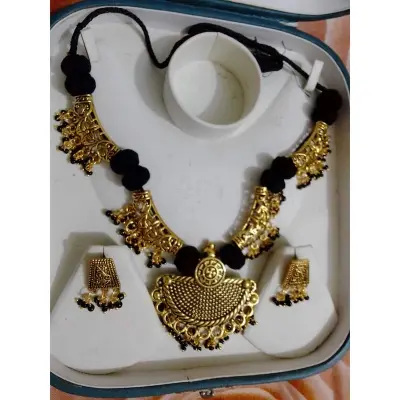 Picture of Gorgeous Party Wear Antique Silver locket Pendant Necklace / Chain Necklace / Choker Necklace for Women / Jewelry set for women Necklace - Multicolor