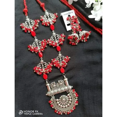 Picture of Gorgeous Party Wear Antique Silver locket Pendant Necklace / Chain Necklace / Choker Necklace for Women / Jewelry set for women Necklace - Multicolor