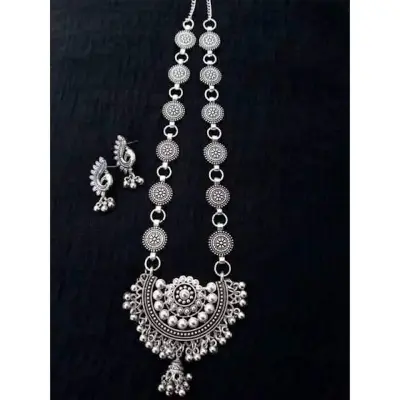 Picture of Gorgeous Party Wear Antique Silver locket Pendant Necklace / Chain Necklace / Choker Necklace for Women / Jewelry set for women Necklace - Multicolor