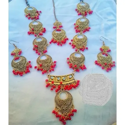 Picture of Gorgeous Party Wear Antique Silver locket Pendant Necklace / Chain Necklace / Choker Necklace for Women / Jewelry set for women Necklace - Multicolor