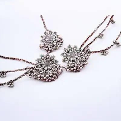 Picture of Gorgeous Party Wear Antique Silver locket Pendant Necklace / Chain Necklace / Choker Necklace for Women / Jewelry set for women Necklace - Multicolor