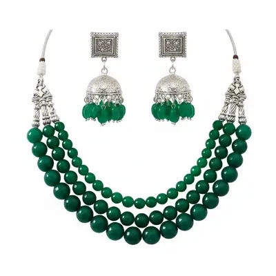 Picture of Gorgeous Party Wear Antique Silver locket Pendant Necklace / Chain Necklace / Choker Necklace for Women / Jewelry set for women Necklace - Multicolor