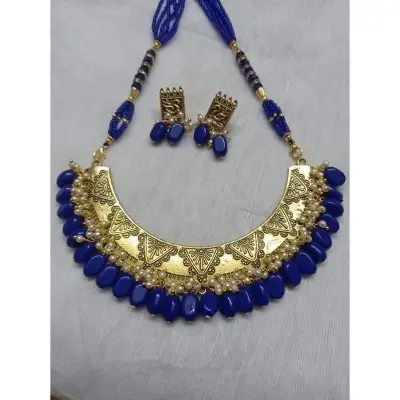 Picture of Gorgeous Party Wear Antique Silver locket Pendant Necklace / Chain Necklace / Choker Necklace for Women / Jewelry set for women Necklace - Multicolor