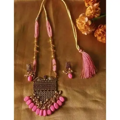 Picture of Gorgeous Party Wear Antique Silver locket Pendant Necklace / Chain Necklace / Choker Necklace for Women / Jewelry set for women Necklace - Multicolor