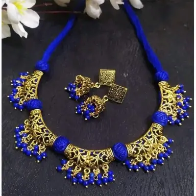 Picture of Gorgeous Party Wear Antique Silver locket Pendant Necklace / Chain Necklace / Choker Necklace for Women / Jewelry set for women Necklace