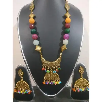 Picture of Gorgeous Party Wear Antique Silver locket Pendant Necklace / Chain Necklace / Choker Necklace for Women / Jewelry set for women Necklace - Multicolor