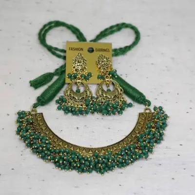 Picture of Gorgeous Party Wear Antique Silver Locket Pendant Necklace / Chain Necklace / Choker Necklace For Women / Jewelry Set For Women Necklace - Necklace For Girls