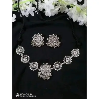 Picture of Gorgeous Party Wear Antique Silver locket Pendant Necklace / Chain Necklace / Choker Necklace for Women / Jewelry set for women Necklace - Multicolor