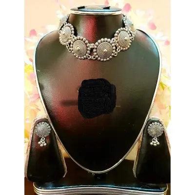 Picture of Gorgeous Party Wear Antique Silver locket Pendant Necklace / Chain Necklace / Choker Necklace for Women / Jewelry set for women Necklace - Multicolor