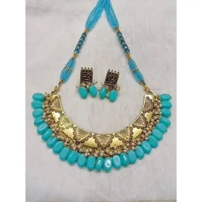 Picture of Gorgeous Party Wear Antique Silver locket Pendant Necklace / Chain Necklace / Choker Necklace for Women / Jewelry set for women Necklace - Necklace For Girls - Multicolor