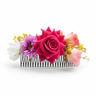 Picture of Artificial kathgolap flower hair clip for girls and women - 1 PCs. - Multicolor