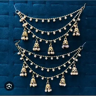 Picture of Gorgeous party wear antique golden necklace and earring set for girls and woman. - Gold