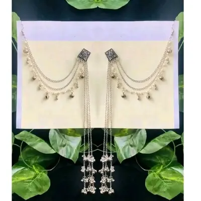 Picture of Gorgeous party wear antique silver necklace and earrings set for girls and woman - Silver