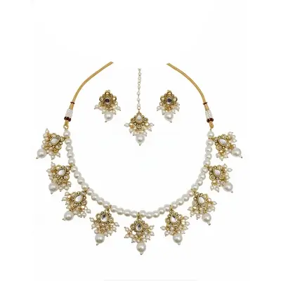 Picture of Gorgeous party wear antique golden necklace and earring set for girls and woman. - Gold
