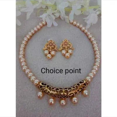 Picture of Gorgeous party wear antique Golden necklace and earring set for girls and woman. - Gold