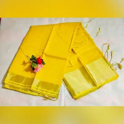 Picture of Deep yellow and White Half Silk Saree with Blouse Piece for Women - Yellow