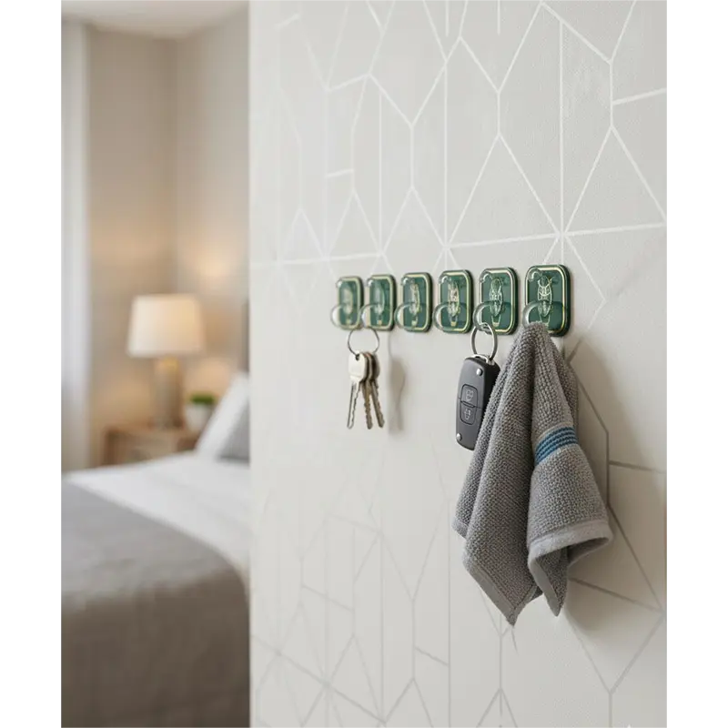 Picture of Wall Hook Easy Installation Strong Adhesive Towel Hook Key Organizer Wall Hook 6 pcs set -1 set - Multicolor