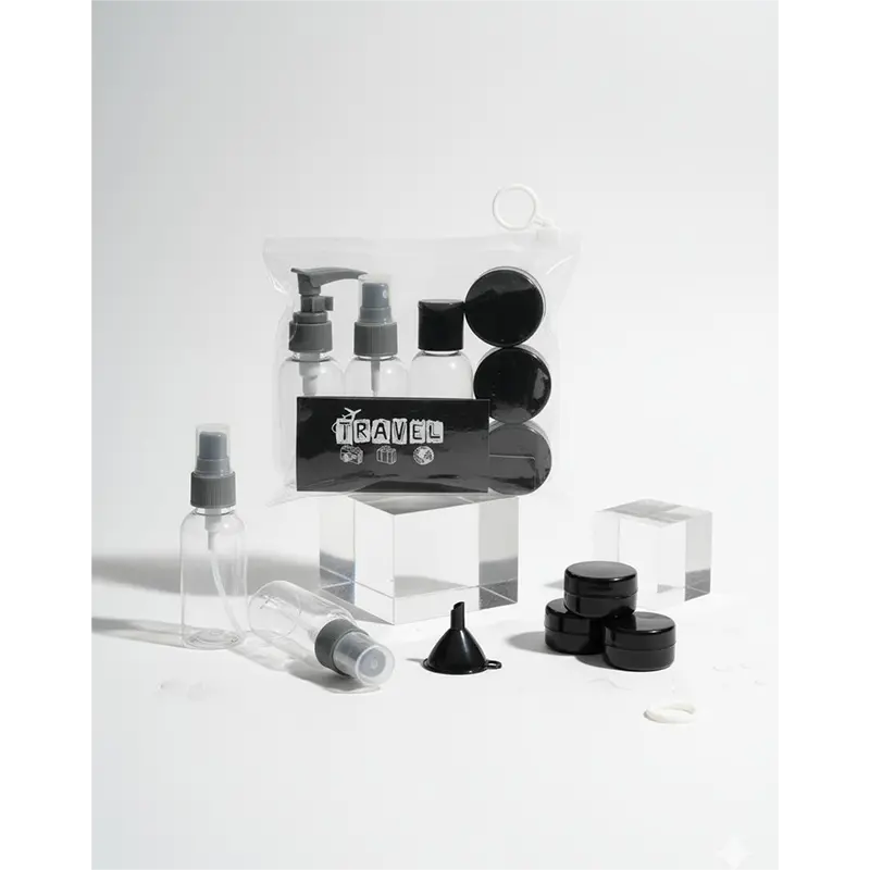 Picture of Refillable Cosmetic Container Kit Travel Bottle Set – 8 Piece (Black) - Black