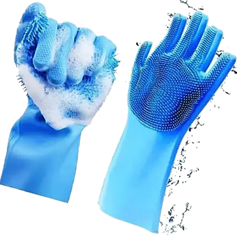 Picture of Silicone Dish Washing Kitchen Hand Gloves 2 pcs ( Blue) - Blue