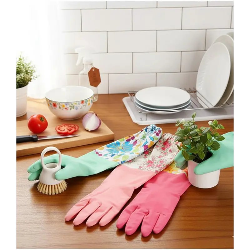 Picture of High Quality Multicolor Silicone Kitchen Hand Gloves for Dish Washing - 1 Pair - Multicolor