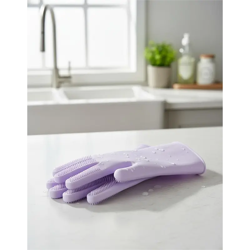 Picture of Silicone Dish Washing Kitchen Hand Gloves 2 pcs ( Purple) - Purple