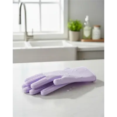 Picture of Silicone Dish Washing Kitchen Hand Gloves 2 pcs ( Purple) - Purple