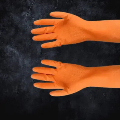 Picture of Rubber Safety Hand Gloves Kitchen & Multiple Use ( Orange )-1 Pair - Orange