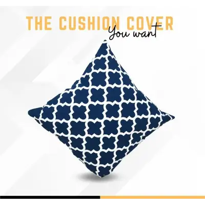 Picture of Cotton Cushion Cover Navy Blue & White 18″x18″ - Blue