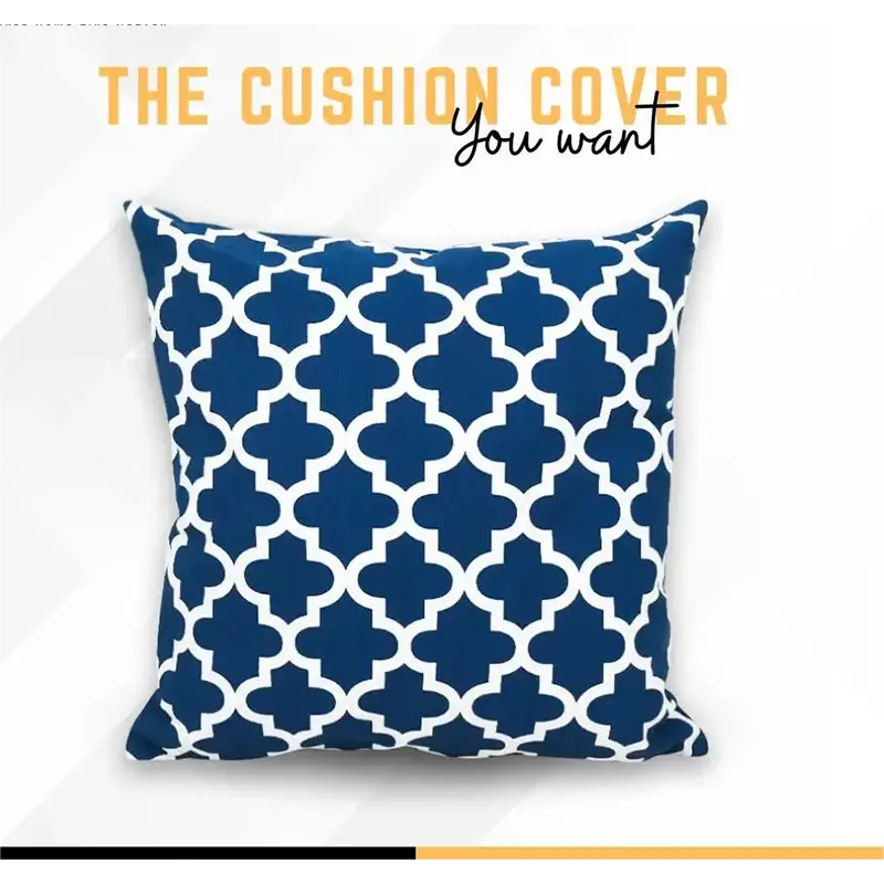 Picture of Cotton Cushion Cover Navy Blue & White 14″x 14″ - Navy Blue