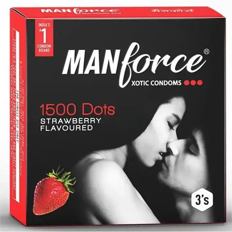 Picture of Manforce 1500 Dots Strawberry Flavoured condom - 3 pcs