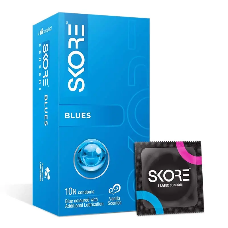Picture of Skore Blues Flavored with Extra Lubrication Condom - 10pcs Pack - Blue