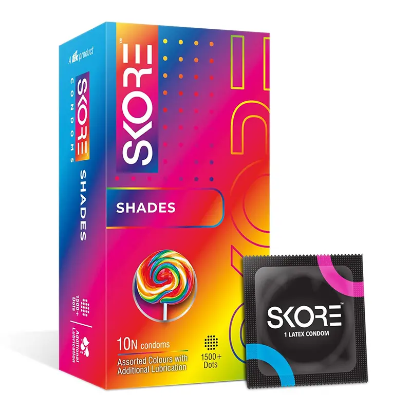 Picture of Skore Shades Assorted Colours 1500+ Dotted Condom - 10Pcs Pack - Multicolor