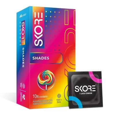 Picture of Skore Shades Assorted Colours 1500+ Dotted Condom - 10Pcs Pack - Multicolor