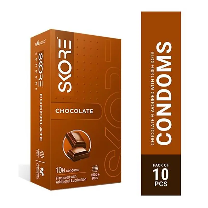 Picture of Skore Chocolate Flavoured 1500+ Dots Condom 10 Pcs Pack - Chocolate