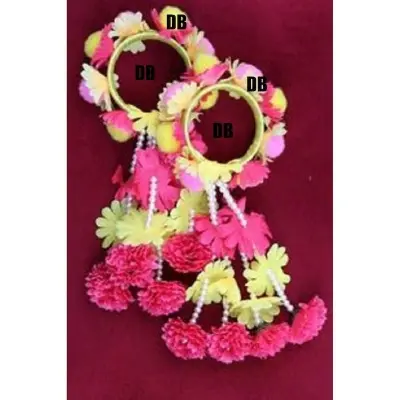 Picture of Artificial Flower Jewellery 2 Pcs Bangle/Bracelets Bridal/Holud/Boishakh Fashion For Women