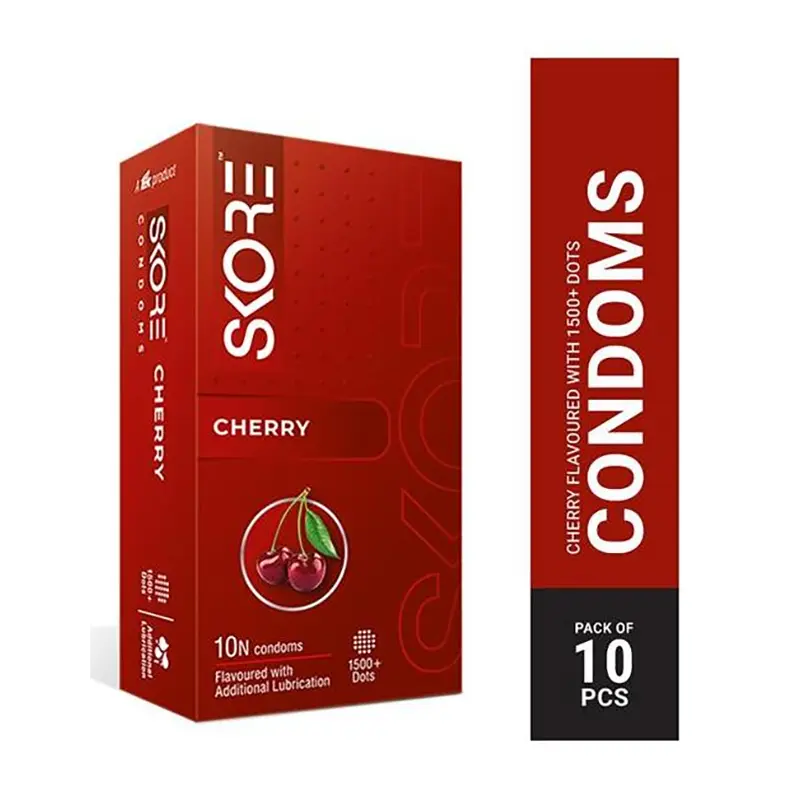Picture of Skore Cherry Flavored 1500+ Dotted with Extra Lubrication Condom - 10pcs Pack - Cherry