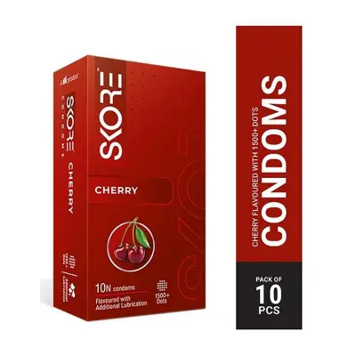 Picture of Skore Cherry Flavored 1500+ Dotted with Extra Lubrication Condom - 10pcs Pack - Cherry