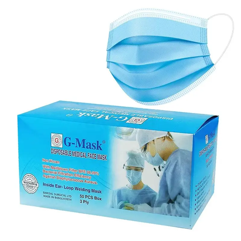 Picture of G-Mask Dsposable 3 Ply Surgical Face mask -50 Pcs box - Blue